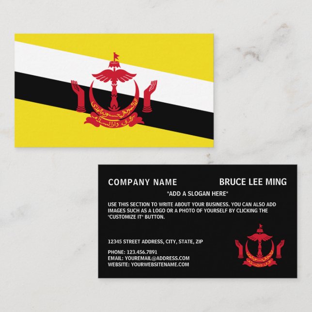 Bruneian Flag & nationales Emblem, Flagge von Brun Visitenkarte (Vorne/Hinten)