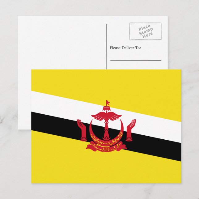 Bruneische Flagge, Flagge von Brunei Postkarte (Vorne/Hinten)