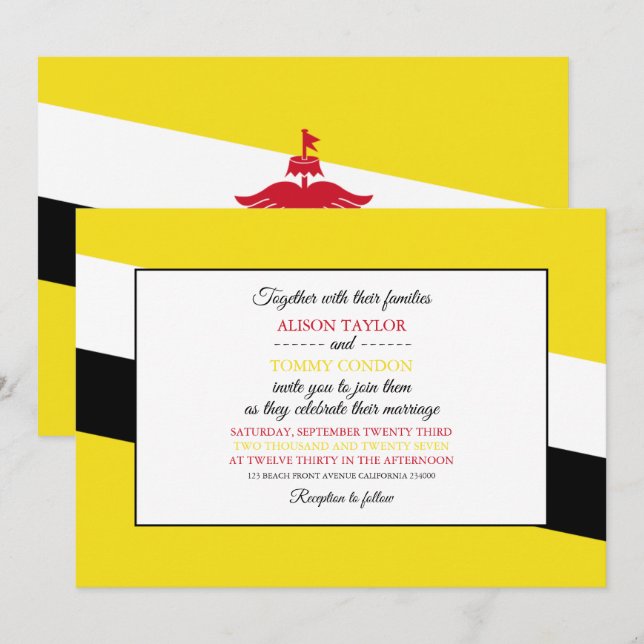 Bruneische Flagge, Flagge von Brunei Wedding Einladung (Vorne/Hinten)