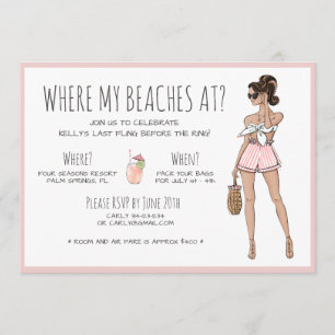 Brünett Bachelorette Beach Party Wochenende Einladung