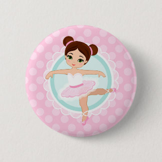 Brünett Ballerina - Rosa Balletttänzerin Girl Button