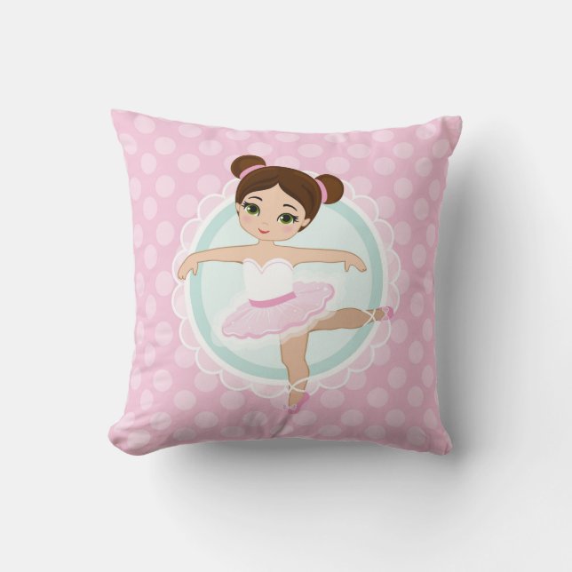 Brünett Ballerina - Rosa Balletttänzerin Girl Kissen (Vorderseite)