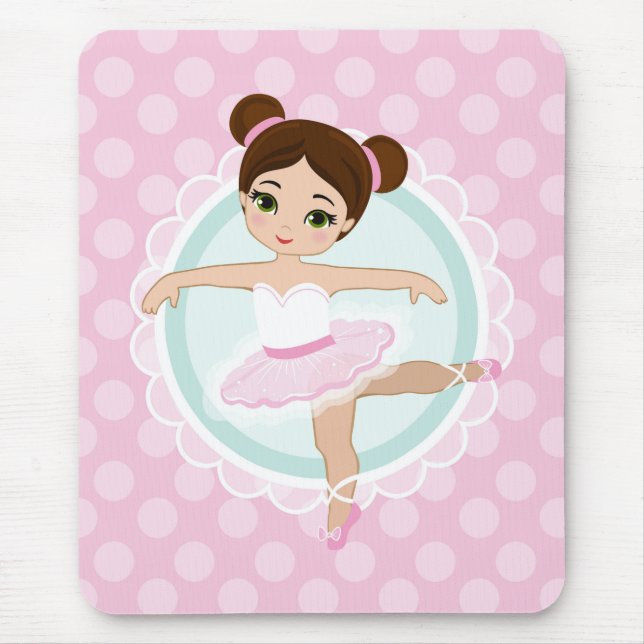 Brünett Ballerina - Rosa Balletttänzerin Girl Mousepad (Vorne)