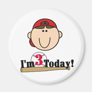 Brünett Boy Baseball 3. Geburtstagstorte Magnet