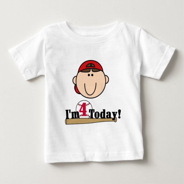 Brünett Boy Baseball 4. Geburtstag Baby T-shirt (Vorderseite)