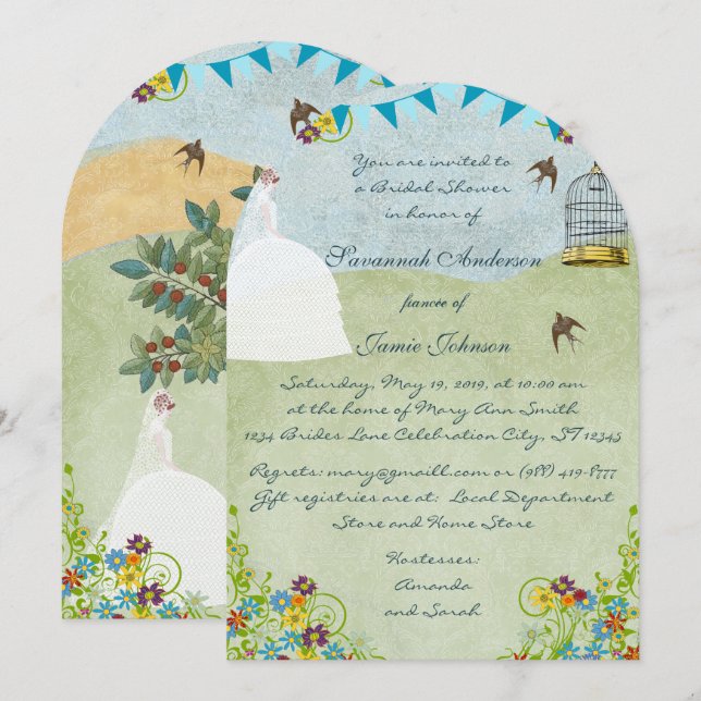 Brünett Bride Garden Bridal Dusche Einladungen (Vorne/Hinten)