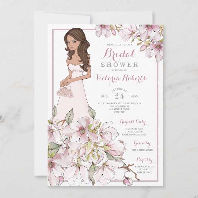 Brünett Bridge Floral Brautparty Einladung (Vorderseite)
