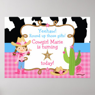 Brünett Cowgirl Western Birthday Poster