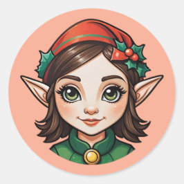 Brünett Elf Portrait Runder Aufkleber