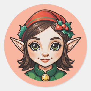 Brünett Elf Portrait Runder Aufkleber