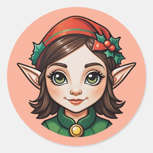 Brünett Elf Portrait Runder Aufkleber (Vorderseite)