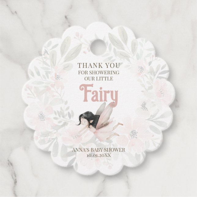 Brünett Fairy Baby Dusche Vielen Dank Geschenkanhänger (Vorderseite)