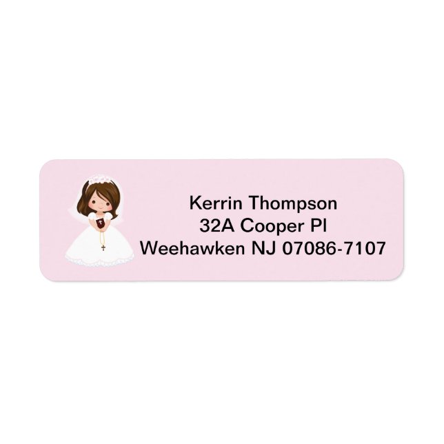 Brünett Girl First Communityadressen Labels (Vorne)