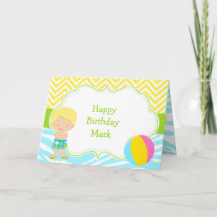 Brünett Hair Boy Pool Party Bash Party Karte