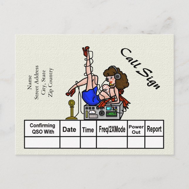Brünett Ham Radio Button-up Girl QSL-Karten Postkarte (Vorderseite)