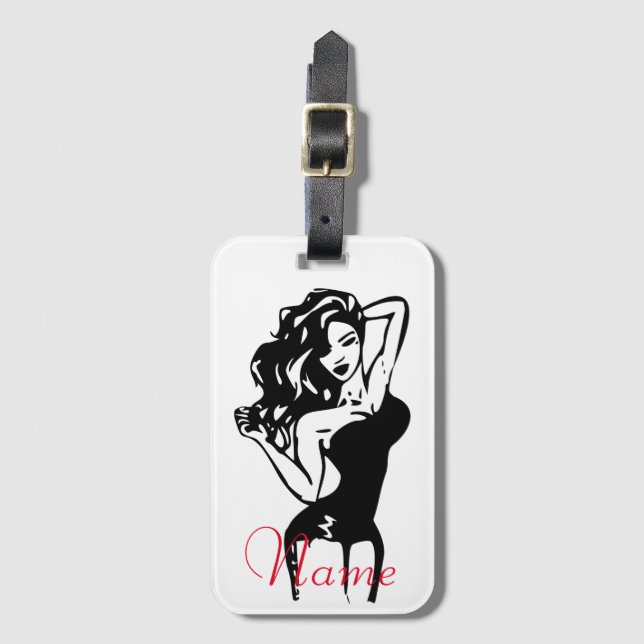 Brünett in schwarz Thunder_Cove Gepäckanhänger (Vorderseite Vertikal)