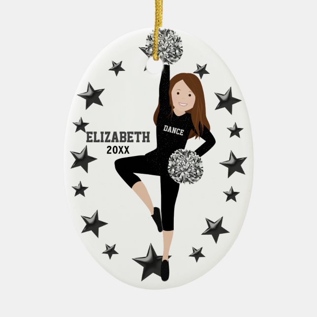 Brünett Pom Squad Silver & Black Keramikornament (Vorne)