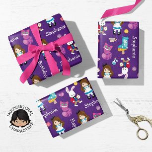 Brünette Alice-Abenteuer im Wunderland Geschenkpapier Set