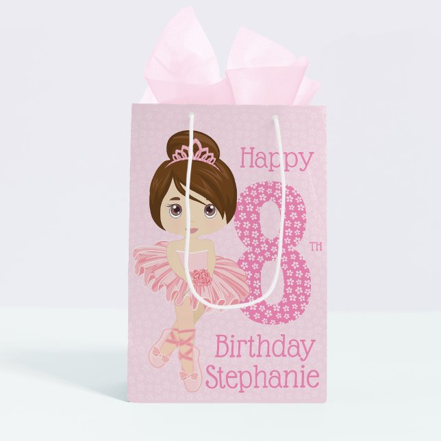 Brunette Anniversaire Ballerina Moyen Cadeau Sac (Créateur téléchargé)