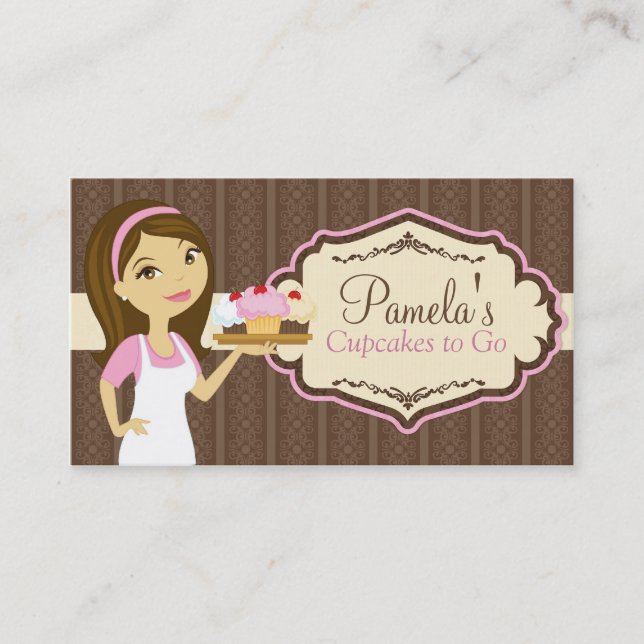 Brünette Baker Cupcake Business Cards D16 Visitenkarte (Vorderseite)