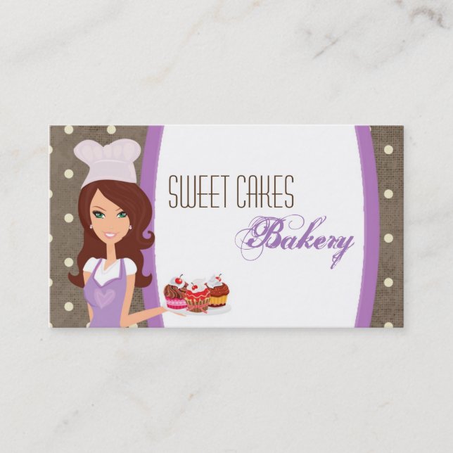 Brünette Baker Lila Bake Cup Cakes Business Card Visitenkarte (Vorderseite)