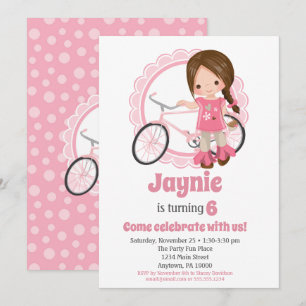 Brunette Bicycle Girl Invitation Anniversaire
