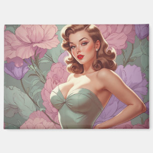 Brünette Button-Up Pastel-Blume Magnet