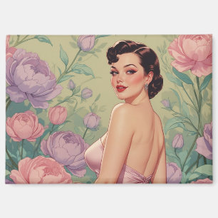 Brünette Button-Up Pastel-Blume Magnet