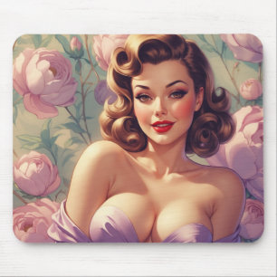 Brünette Button-Up Pastel-Blume Mousepad