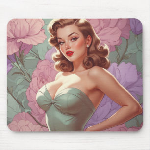 Brünette Button-Up Pastel-Blume Mousepad
