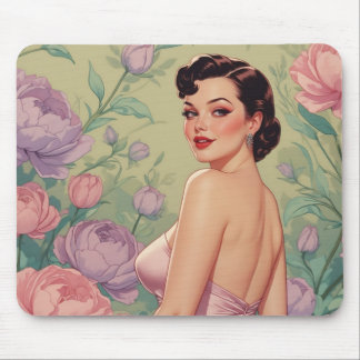 Brünette Button-Up Pastel-Blume Mousepad