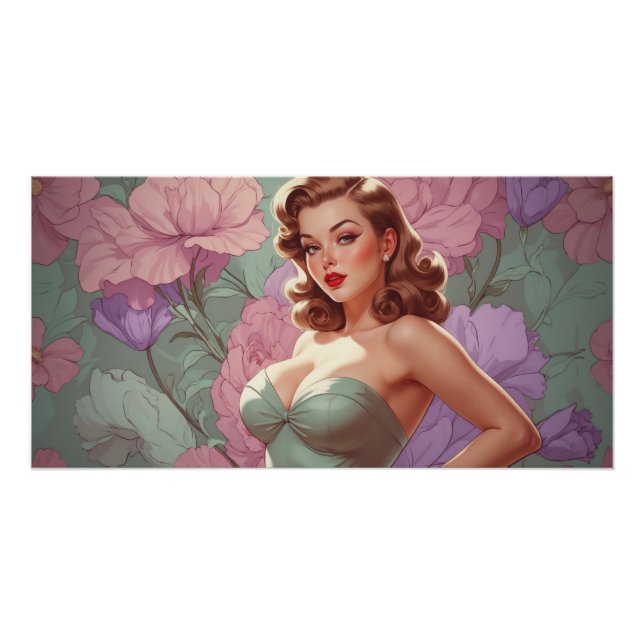 Brünette Button-Up Pastel-Blume Poster (Vorderseite)