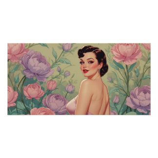 Brünette Button-Up Pastel-Blume Poster