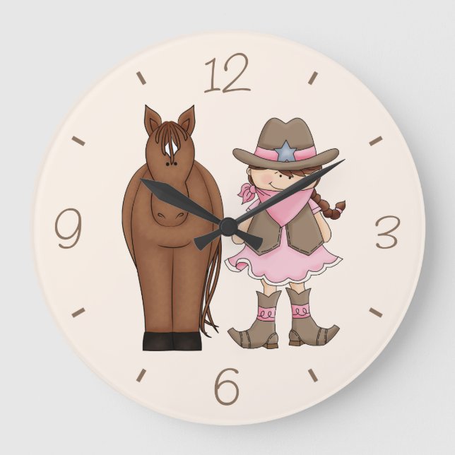 Brunette Cowgirl et Horloge murale du cheval (Recto)