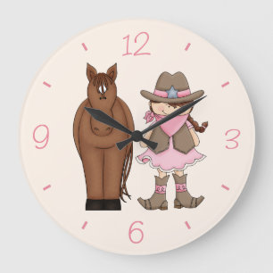 Brunette Cowgirl et Horloge murale du cheval