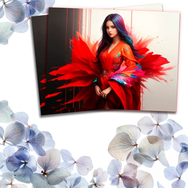 Brünette Dekoration der asiatischen Kimono moderne Postkarte (Von Creator hochgeladen)