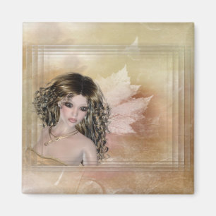 Brünette Fantasie mit Soft Leaf Fall Hintergrund Magnet
