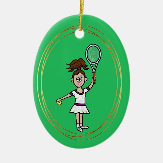 Brunette Femme Joueuse de tennis Ornement de Noël (Devant)