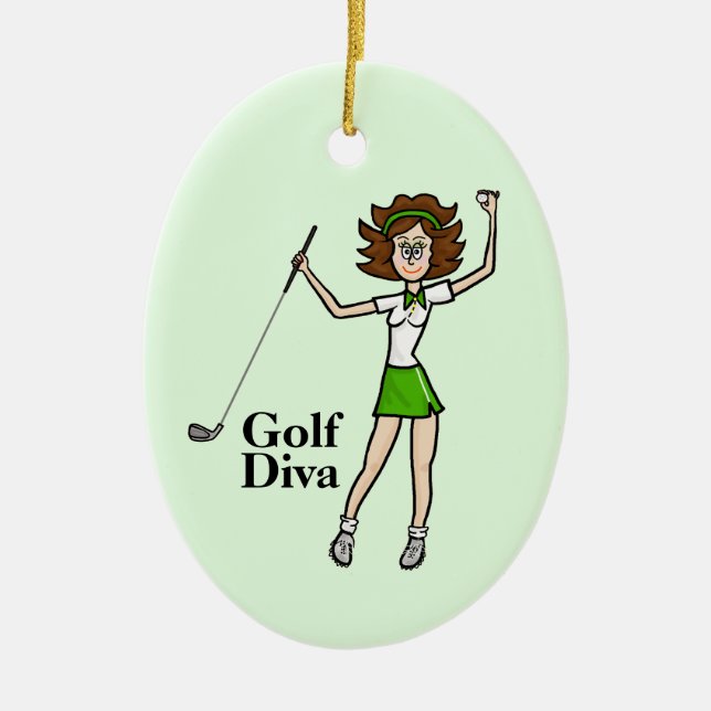 Brünette Frau Golfer Keramik Ornament (Vorne)