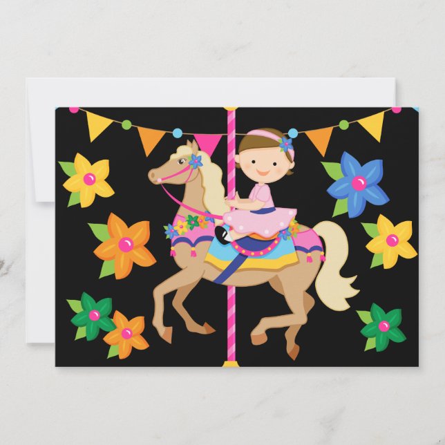 Brunette Girl Carousel Anniversaire 5x7 Invitation (Devant)