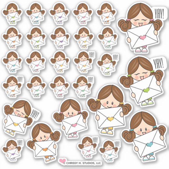 Brunette Girl Happy Mail Stickers (Devant)