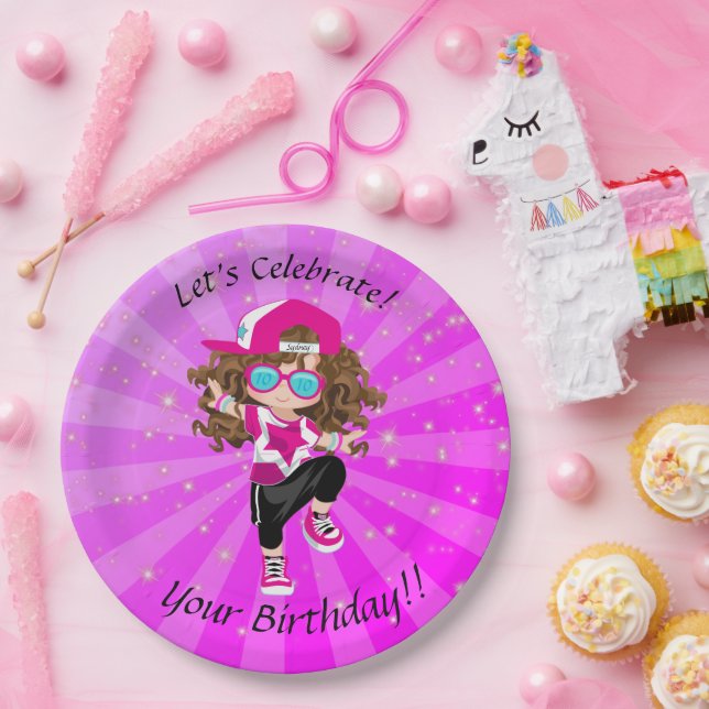 Brünette Girls Hip Hop Dance Happy Birthday Party Pappteller (Party)