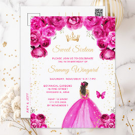 Brünette HaarPrinzessin 16 . Geburtstag in Pink Postkarte