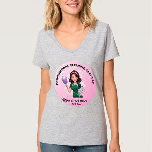 Brünette Haushaltshilfe Reinigungsdienst Einheitli T-Shirt