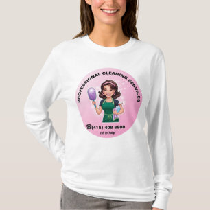 Brünette Haushaltshilfe Reinigungsdienst Einheitli T-Shirt