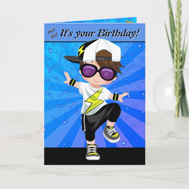 Brünette Jungen Hip Hop Happy Birthday Karte (Vorderseite)
