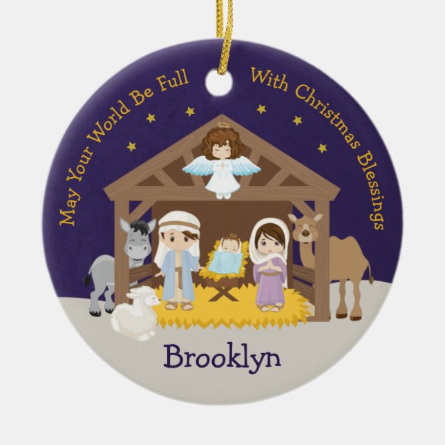 Brünette Krippe Keramik Ornament (Vorne)