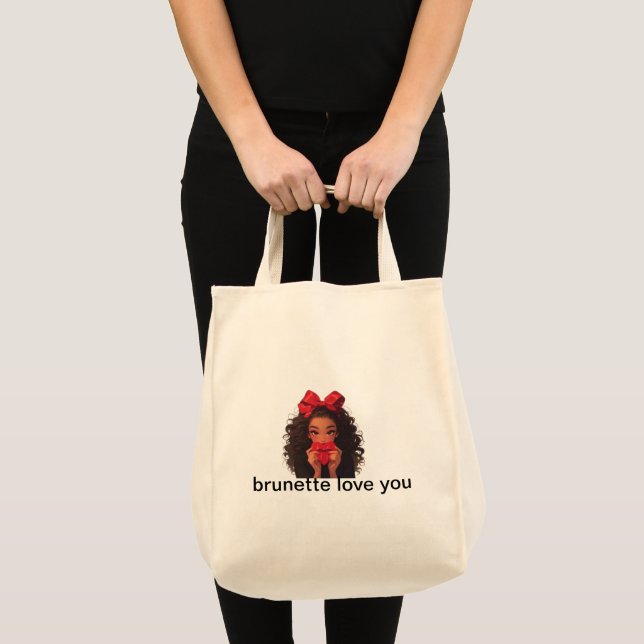 Brünette Liebe Tote Tasche - Niedliche romantische (Vorderseite (Produkt))
