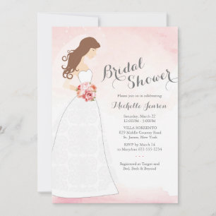 Brunette mariée en robe nuptiale douche Invitation