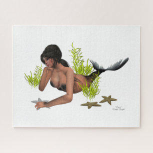 Brünette Meerjungfrau mit Starfish Jigsaw Puzzle